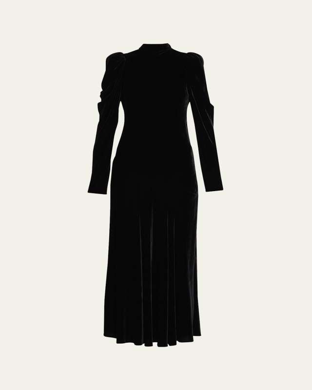 Delphine Mock-Neck Velvet Midi Dress